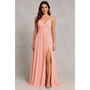 Bariano BHLDN Peach pleated maxi gown size XS bridesmaid wedding‎ guest summer